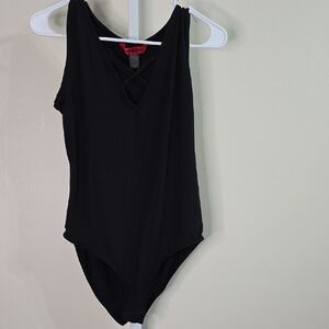 Ladies Black Sleeveless Bodysuit By Hot Kiss Sz L 92%polyester‎ 8%spandex